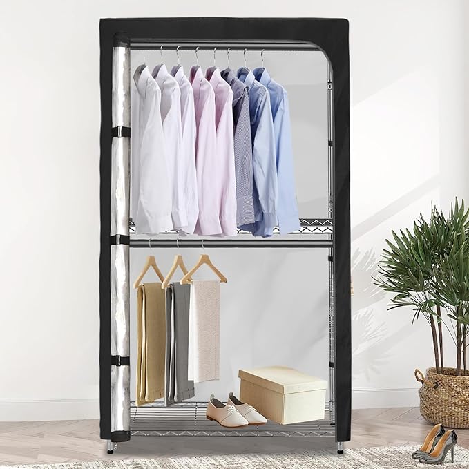 Rileytee Garment Rack Cover,600D Heavy Duty Waterproof Clothing Rack Cover,Clothes Rack Cover with Zipper for Metal Garment Rack(Clear Front,46"W x 18"D x 80"H,Cover Only)