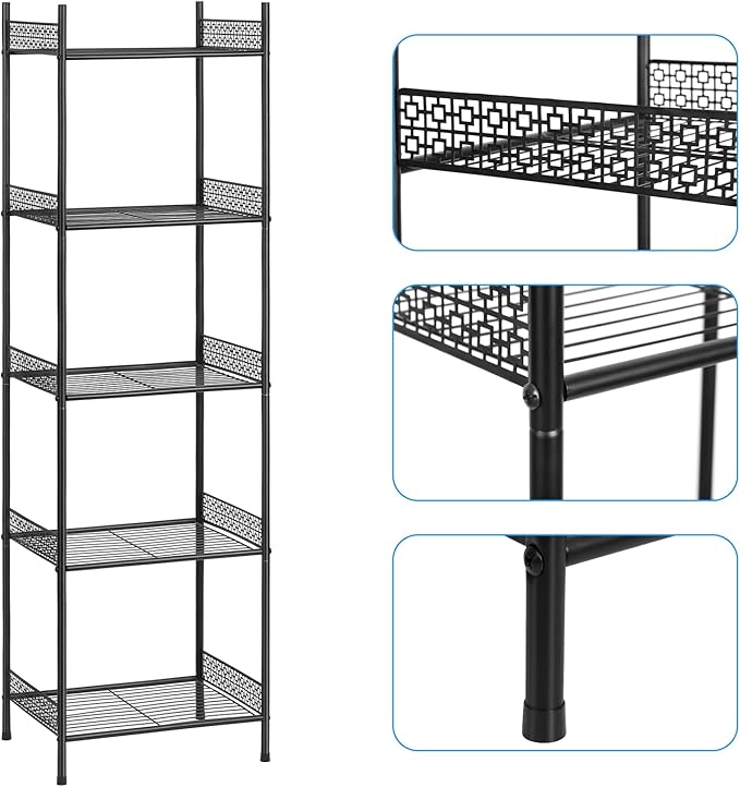 5 Tier Wire Shelving Metal Storage Rack Standing Shelving Units Shelves Bathroom Shelf for Laundry Bathroom Kitchen Livingroom Pantry Closet Garage, Black
