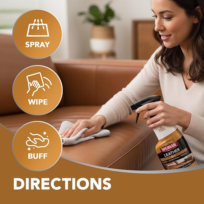 Weiman Leather Cleaner & Conditioner - Cleans, Restores & Protects Leather, UV Protection Prevent Cracking & Fading, For Car Seats, Sofas, Shoes, Bags & All Finished Leather Surfaces, 6 Pack, 22 FL Oz