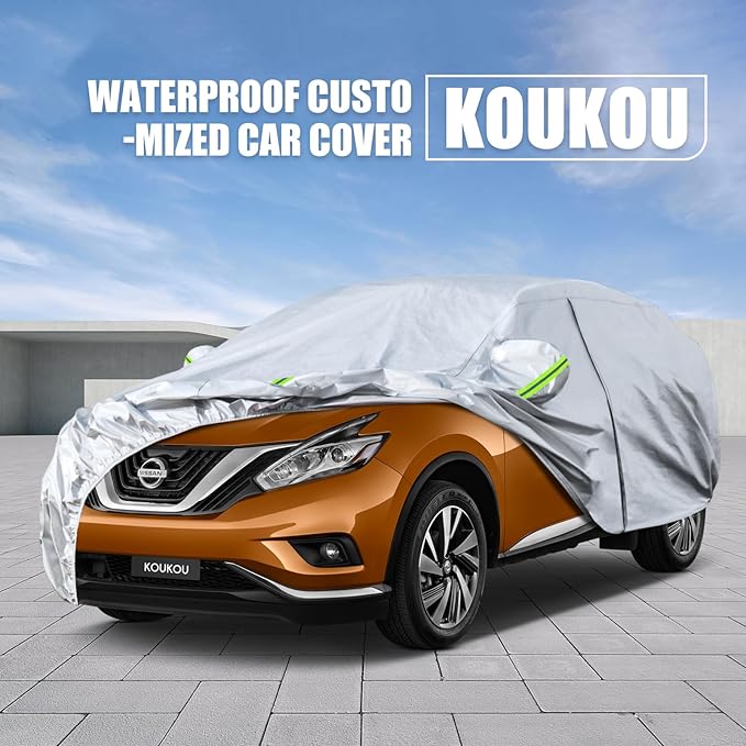Koukou SUV Car Cover Custom Fit Nissan Murano from 2002 to 2025, Waterproof Car Cover All Weather for Automobiles Outdoor Indoor with Zipper Door, Sun Rain Dust Snow Protection.