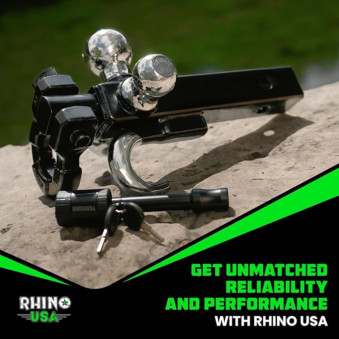 Rhino USA Trailer Hitch Tri-Ball Mount with Hook, Shackle & Locking Pin (2-Inch Receiver) Versatile Tow Hitch Ball Size 1-7/8 Inch, 2 Inch & 2-5/16 - Heavy Duty Truck Towing Hitch (Black)