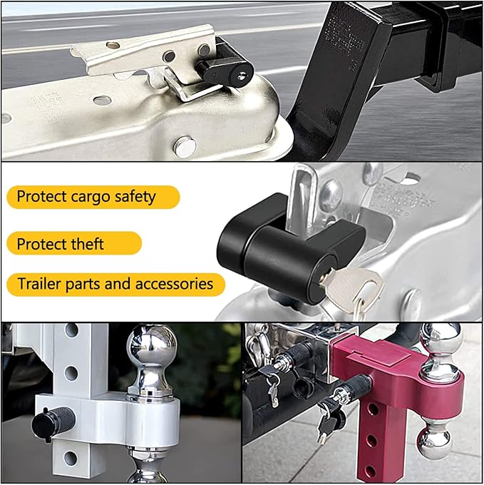 Cenipar Trailer Hitch Lock Receiver Long Hitch Pin 5/8 Inch Diameter 4 Inch Long for Truck Car and Boat Fits Class III, IV, V Hitches Towing Locks, 1/4” Dia Trailer Coupler Lock with 3/4” Inch Span