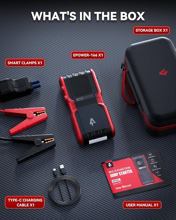 Andeman 4000A Jump Starter with 20000mAh Power Bank, Portable Car Battery Booster Pack, Type-C Quick Charge, 12V Lithium Jumper for up to 8L Gas/7L Diesel Engines, EP-166
