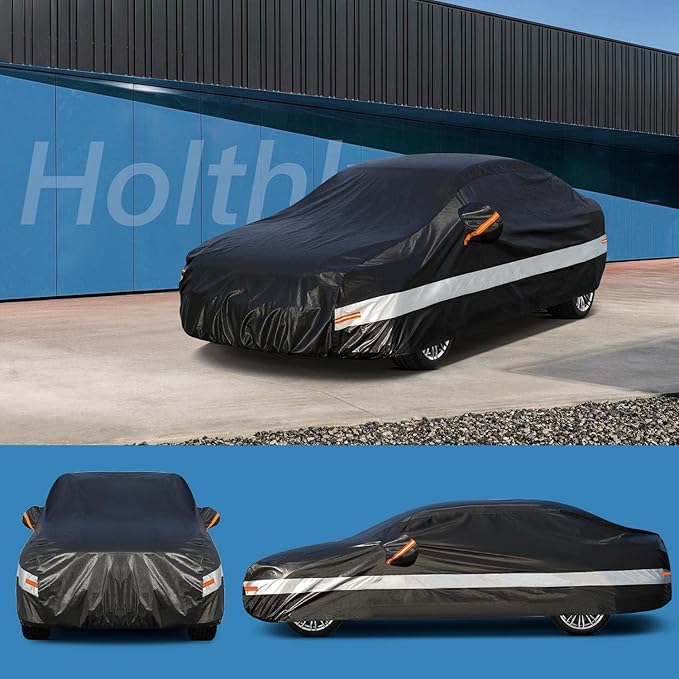 10 Layers Sedan Car Cover Waterproof All Weather for Automobiles,100% Waterproof Outdoor Car Covers Rain Snow UV Dust Protection. Custom Fit for Toyota Camry, Honda Accord, Nissan Altima, etc