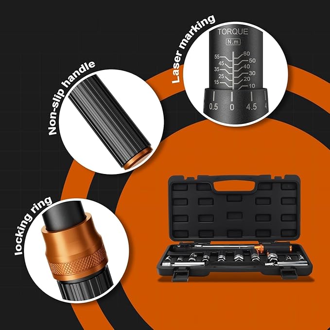 14 PCS Swivel Magnetic Spark Plug Socket Set with Torque Wrench 3/8 Inch Drive, 10-60 Nm 72 Tooth Click Torque Wrench with Universal Joint, Extension Bar, Bits for Easy Spark Plug Removal