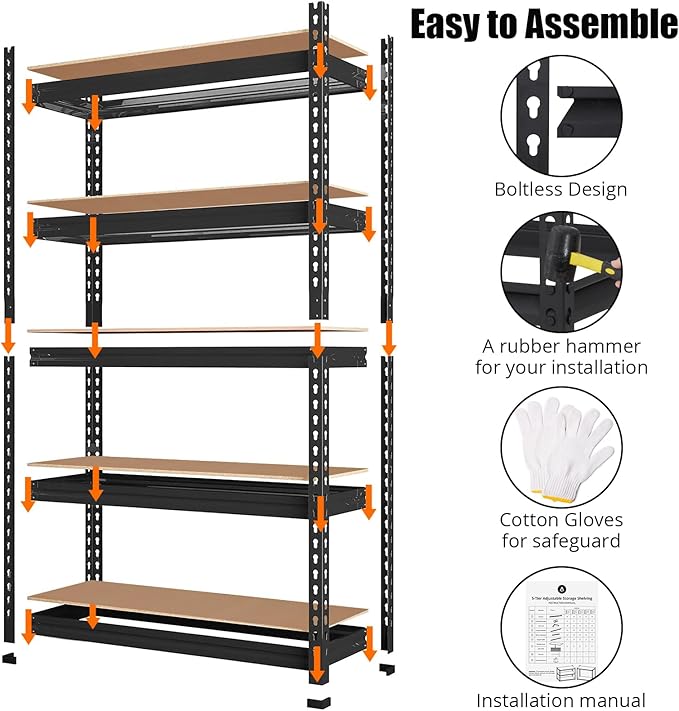 Towallmark Garage Shelving, 48 x24 x 72 Storage Shelves, Heavy Duty Storage Shelving, Durable Storage Shelves, Rust-Resistant Design, Easy Assembly