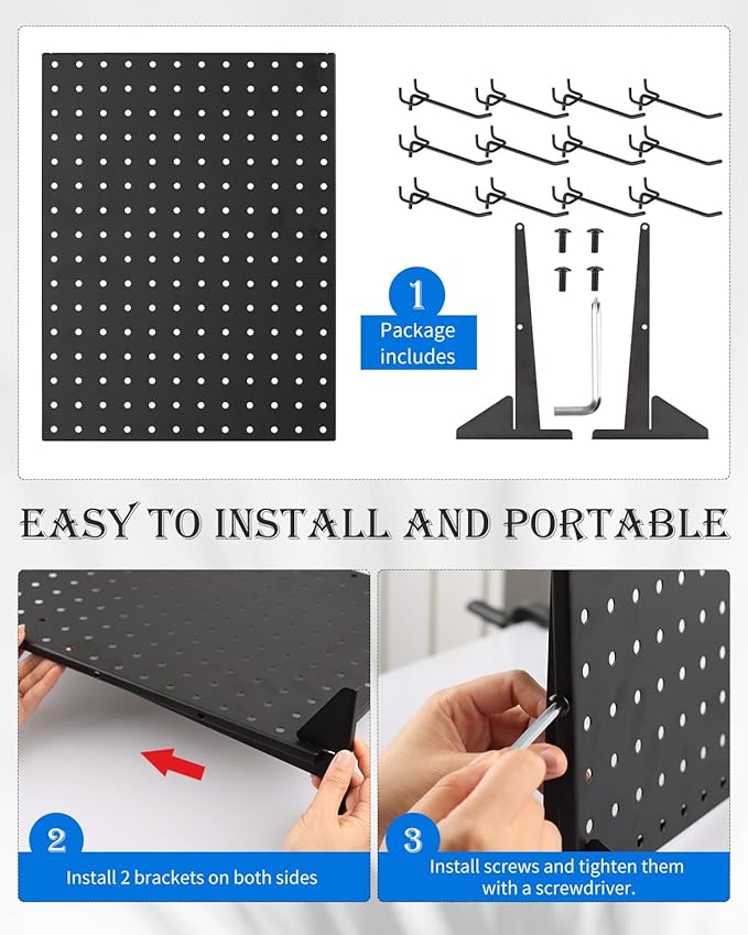 Pegboard Display Stand With 12 Pegboard Hooks for Craft Show Display Rack, Metal Merchandise Display Rack for Boutique, Retail Stores, Vendors & Events (16" X 12")