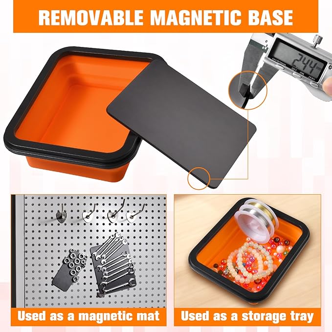 Collapsible Magnetic Parts Tray Set of 3 Sizes - Foldable Silicone Tool Tray Storage Organizer Double-Sided Magnetic Bowl for Screw, Bolts, Nuts, Washers, Pins and Other Small Metal Parts