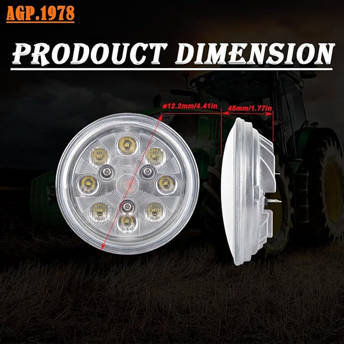 Par36 24W LED Sealed Hi-Lo LED Work Light Tractor Bulb RE25126 Compatible with Tractor John Deere 9200 RE AR48723, AR85263,AR85264,AR93335,RE10962,RE10963,RE19081,RE19082,RE25126