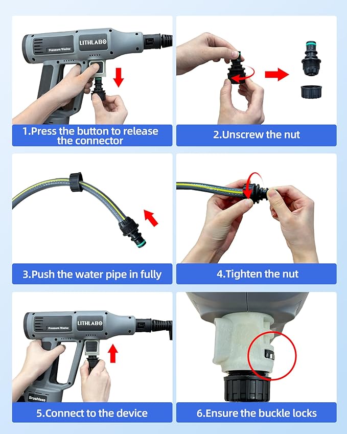 Cordless Pressure Washer 1080PSI with 2 x 4.0Ah Batteries, Portable Power Washer with 6-in-1 Nozzle,Foam Cannon, Hose, Faucet Adaptor, Handheld Pressure Washer for Car Wash Fences Driveways Patios