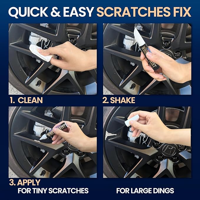 Matte Black Rim Touch Up Paint, Flat Black Wheel Paint Pen for Curb Rash & Scratch, Car Wheel Scratch Repair Kit for Alloy, Metal, Enamel, Universal Satin Black Automotive Touch Up Paint Pen (1 fl oz)