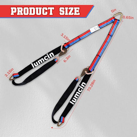 V Bridle Tow Strap with Hooks,Heavy Duty Vehicle Recovery Strap for Towing and Traction,Sleeve,D Ring Middle,for UTV ATV Truck Car Tractor SUV (2''×6')
