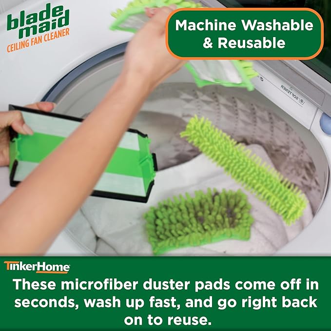 Blade Maid Replacement Microfiber Pads | Reusable, Machine Washable Pads for Blade Maid Ceiling Fan Cleaner with Extendable Pole for High Ceilings, Corner Cleaning Tool | Size 4.9" x 7.7" (Pack of 2)
