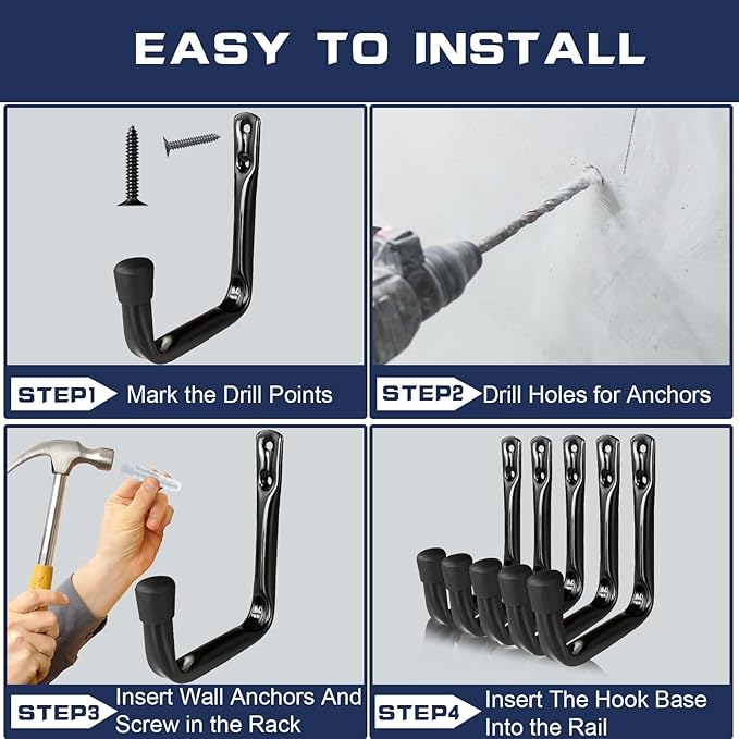 Dreecy J Utility Hooks for Hanging Heavy Duty Garage Storage Utility Hooks, Utility Hook for Garage Wall,Color Black, 5 Pack