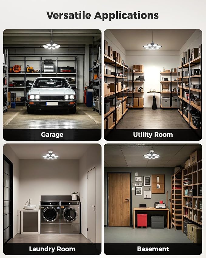 Motion Sensor Garage Light, 25000LM Motion Sensor Shop Light with 8 Foldable Panels, 6500K Indoor Motion Activated LED Light Bulb for Garage, Workshop, Utility Room (1 Pack)