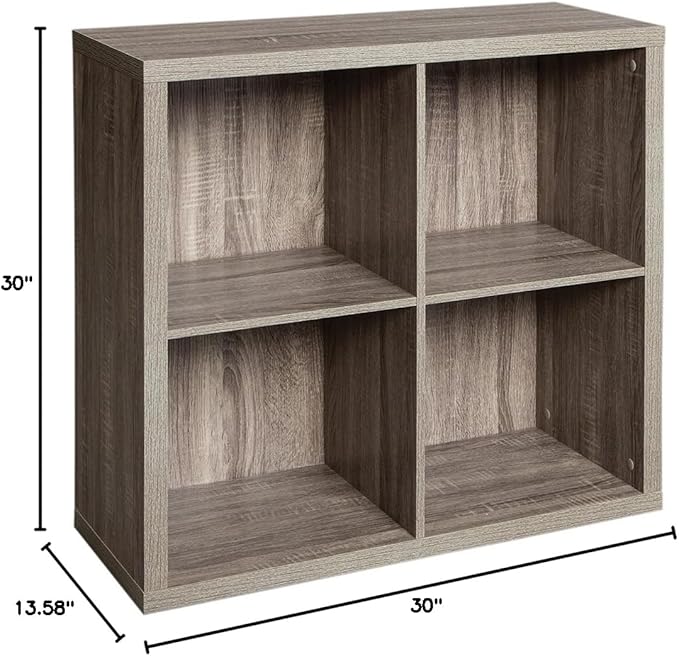 ClosetMaid 4 Cube Storage Shelf Organizer Bookshelf with Back Panel, Easy Assembly, Wood, Weathered Gray