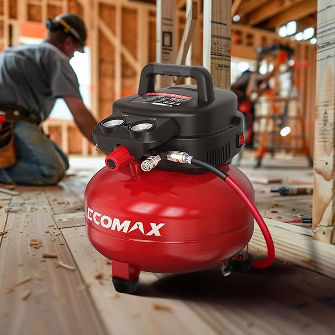 ECOMAX Air Compressor 6 Gallon 1.5HP Pancake Max 175 PSI Portable Oil-Free Tank