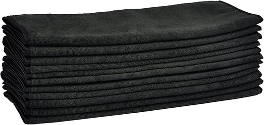Detailer's Preference 390 GSM Premium Microfiber Towels, Ultra Soft, Lint-Free, Streak-Free, Highly Absorbent, Scratch-Free Cleaning & Drying Cloths for Auto, Home & Detailing, 16x24, 12-Pack, Black