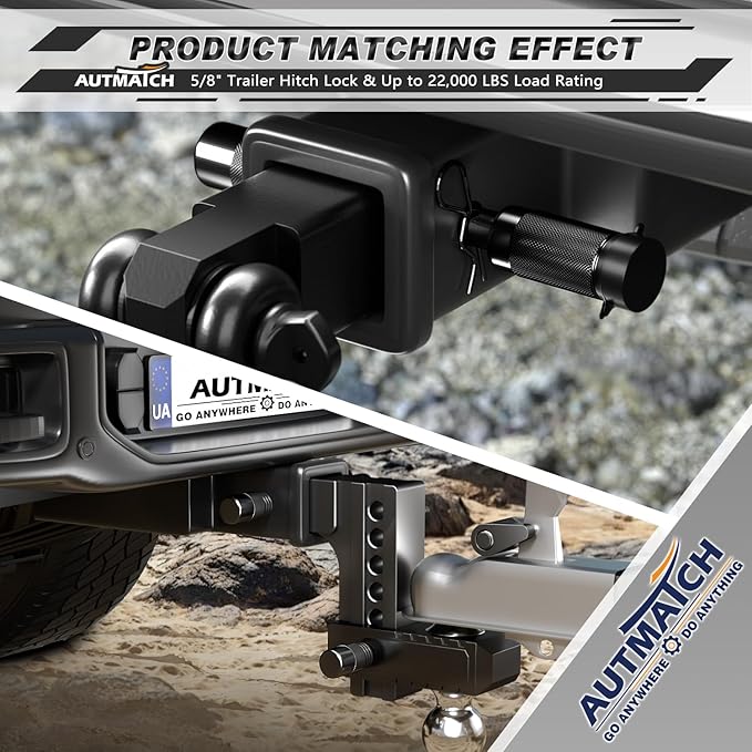 AUTMATCH Trailer Hitch Lock 5/8" - 3-1/2" Extra Long Span & Anti-Theft Hitch Locking Pin, Fits Class III IV 2"-2.5" Receivers, Heavy Duty Towing Lock Pin for Jeep, Trailer, Truck, RV, Bike, Black