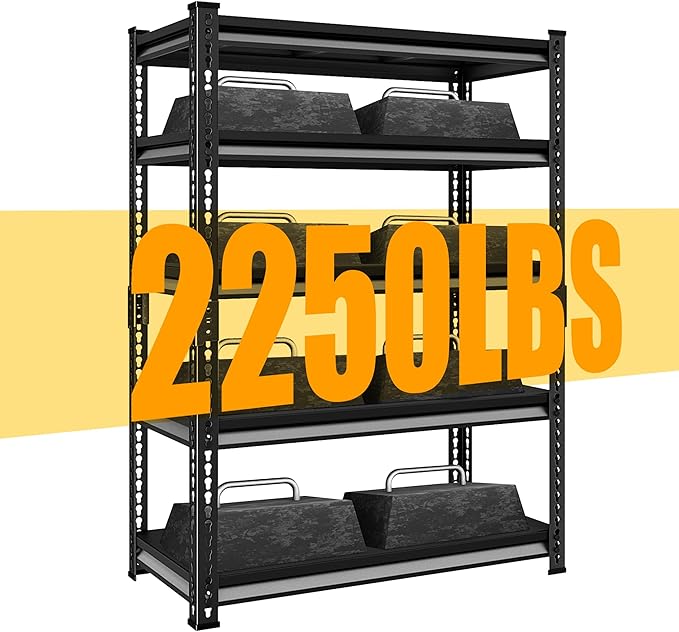 5-Tier Garage Shelving Heavy Duty,40" Metal Shelving Unit for Garage, 2250 lbs Load Capacity Utility Rack Shelves& Garage Shelves, 40”W x 18”D x 72”H(Black)