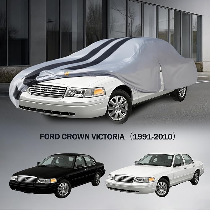 Multi-Layer Car Cover Custom Fit for Lincoln Town(1991-2011), 100% Waterproof All Weather for Automobiles, Gift with Towel, Heavy Duty Car Covers for Rain Sun UV Protection with Door Zipper.