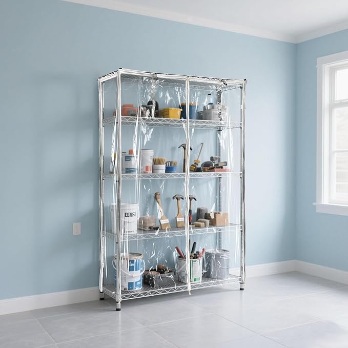 okcool Waterproof Shelf Cover,All Clear Wire Shelf Cover with Zipper,Transparent PVC Clearly Visible.(Fits 60" Wx24 Dx72 H Shelves)