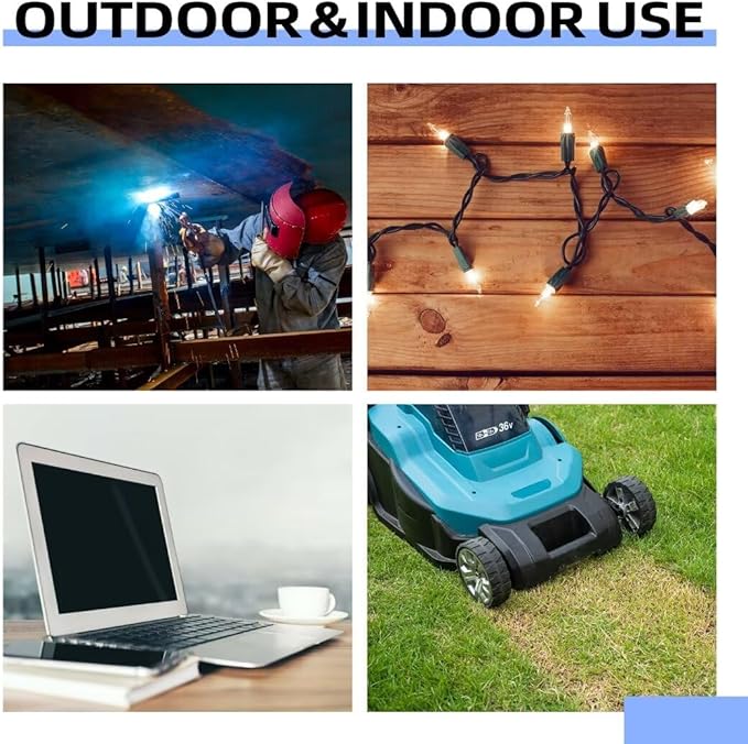 50 Ft Lighted Outdoor Extension Cord with 3 Electrical Power Outlets - 12/3 SJTW Heavy Duty Black Extension Cable with 3 Prong Grounded Plug for Safety, UL Listed