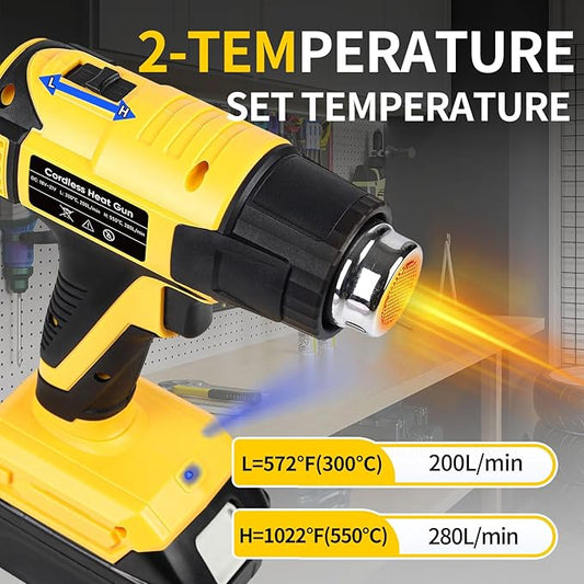 【380W・1022°F & 572°F】Cordless Heat Gun Compatible with Makita 18V Battery, Hot Air Gun Fast Heating Low-Voltage Protection with LED Light 4 Nozzles for Shrink Tubing, Resin, Vinyl Wrap (No Battery)
