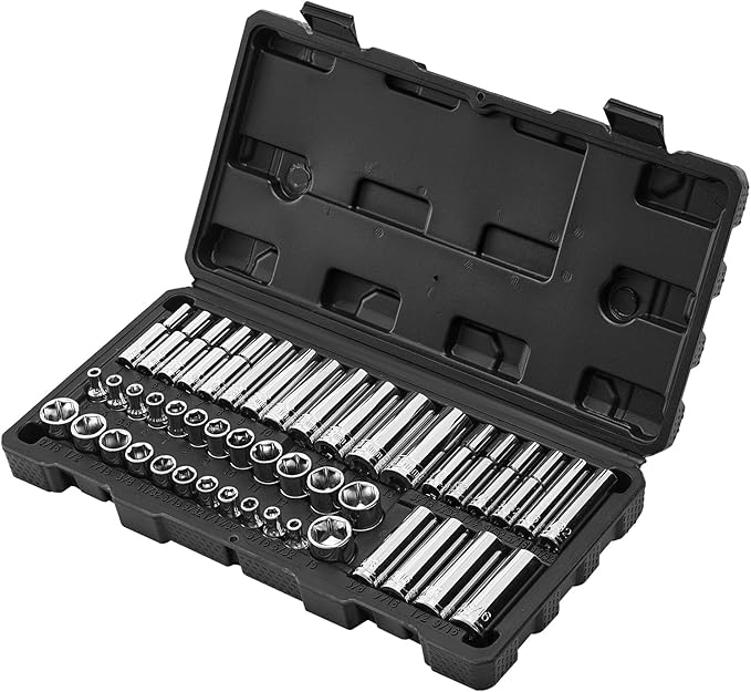 VEVOR Socket Set, 46 Pieces, 1/4 inch Drive Socket Tool Set, SAE and Metric Size, Deep and Standard, Mechanic Tool Kit with Storage Case, Chrome Plated CR-V Alloy Steel, for Automotive Repair