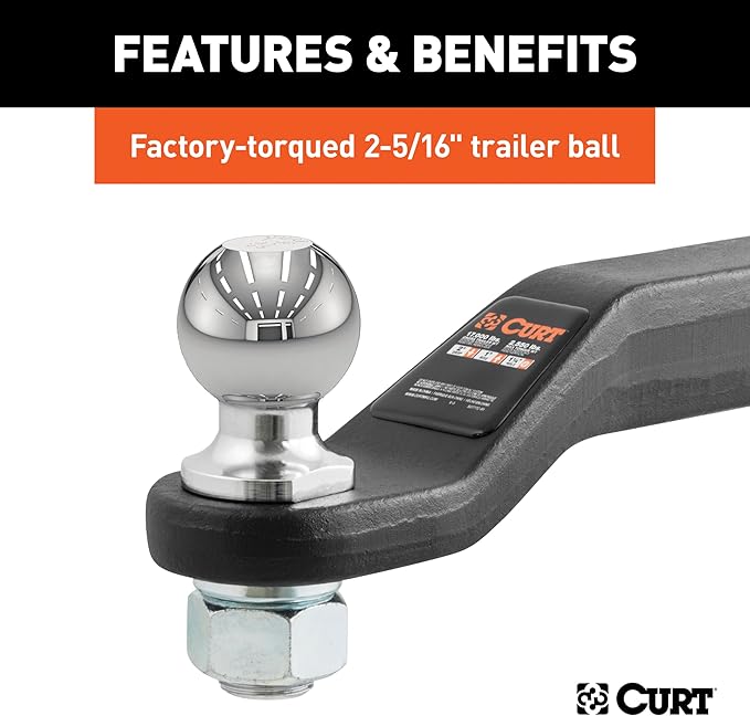 CURT 45331 Trailer Hitch Mount with 2-5/16-Inch Ball, Fits 2-Inch Receiver, 17,000 lbs, 2-in Drop | Hitch Pin Sold Separately