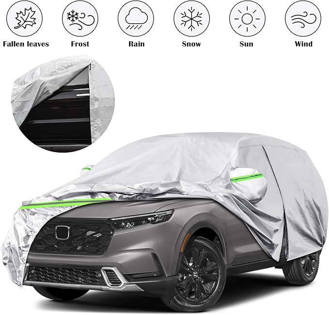 Waterproof Car Covers Replace for 2002~2025 Honda CR-V, 6 Layers All Weather Custom-fit Car Cover with Zipper Door & Windproof Bands for Snow Rain Dust Hail Protection (CR-V)
