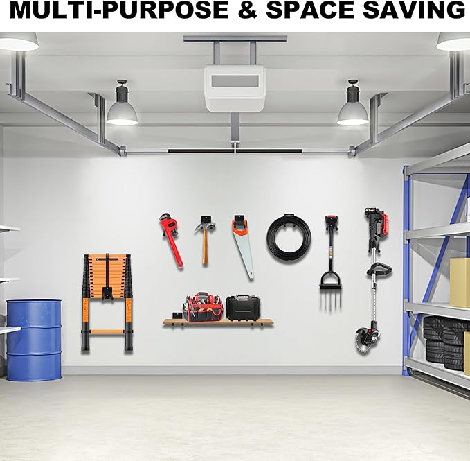 14 Inches Extra Large Garage Hooks, 4Pcs Heavy Duty Garage Wall Mount Organizer, Tool Hanger Long Utility Storage Hooks for Hanging Tire, Chair, Ladder, Garden Tools, Strollers and More
