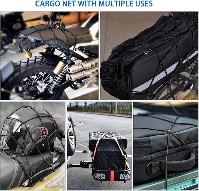 Bike Cargo Net for Bike Tote and Basket, Cargo Netting for Bike Storage, 15.7” x 15.7”, Expandable Bungee Net with 6 Hooks, Bicycle Accessories, Black Color