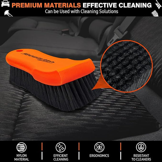 YeewayVeh 7PCS Car Interior Detailing Kit, Horse Hair Leather Brush for Car Seat, Carpet Brush, Soft Car Detailing Brush, Microfiber Towels & 2 Wax Applicator Pads, Car Interior Care Kit, Orange