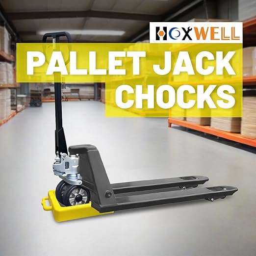 HOXWELL Pallet Jack Wheel Chock 2 Packs, Premium Pallet Jack Stopper for Truck 13.4" Length x 10.6" Width x 1.9" Height (Yellow)