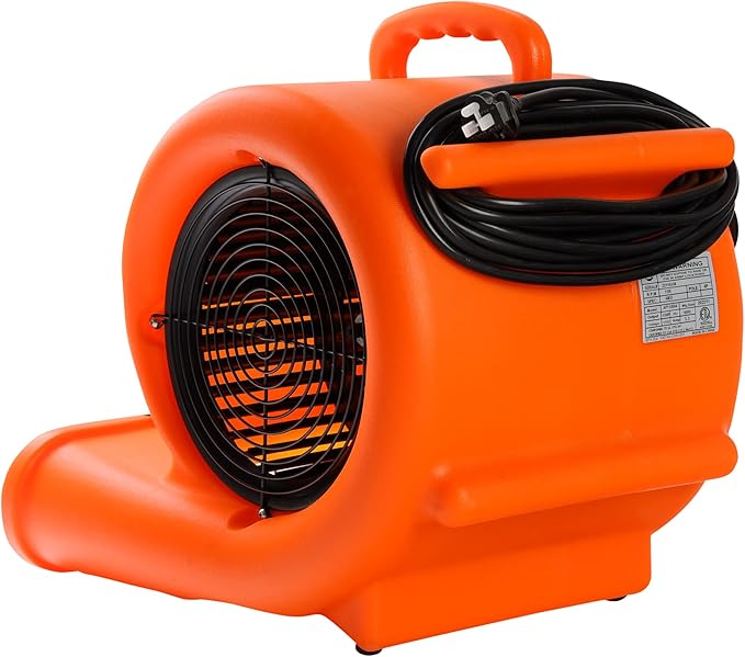 Mounto 1/3hp Air Mover 2000cfm Carpet Dryer Blower Floor Drying Fan - 3-Speed Air Mover w/Dual GFCI Outlet, 25ft Power Cord for Drying, Cooling, Air Circulation (Orange)