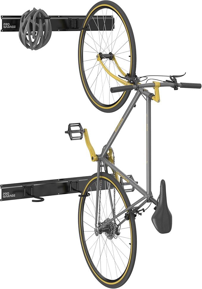 ClosetMaid ProGarage 4 Bike Storage Rack Rails Set, Helmet and Utility Hooks, Heavy Duty Wall Mount, Black