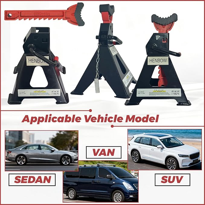HENBOW Jack Stands,3 Ton(6600 Lbs) Capacity Car Jack Stand with Lock Pin,11.02"-16.14" Adjustable Height for Cars Trucks,Garage, SUV, UTV/ATV,1 Pair,Black