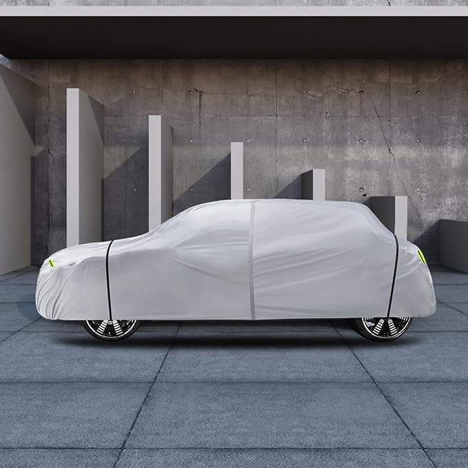 6 Layers Car Cover Waterproof All Weather for Automobiles, Size A1 Universal Fit for Nissan Versa, Kia Rio, Hyundai Accent, Audi TT, Porsche 718, etc (UP to 177 inch), Silver