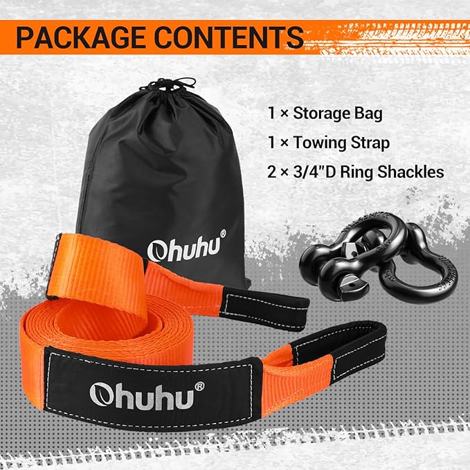 Tow Straps with Shackles, Ohuhu Heavy Duty 3" x 20ft Recovery Strap Kit with Hooks, 31,944 lbs Break Strength, Triple Reinforced Loop & Protective Sleeves, 3/4" D-Ring Shackles for Truck Jeep SUV ATV