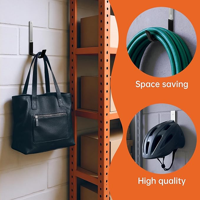 GeeWatom Heavy Duty Steel Utility Hooks, 4 Pack, Wall Mount, 50lbs Weight Capacity, Rust Resistant, Adjustable Easy Install, for Garage, Shed, Workshop Storage and Organization