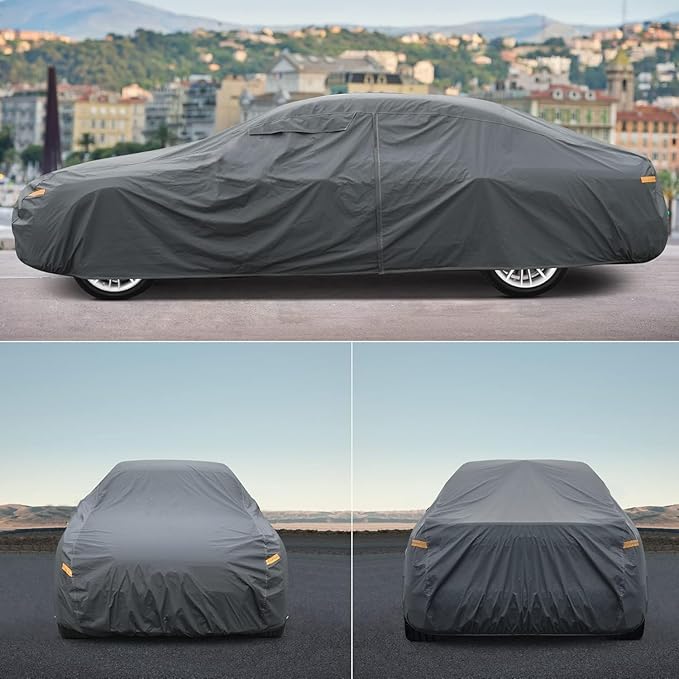 16 Layers Car Cover Waterproof All Weather, Heavy Duty Outdoor Car Cover Universal Fit Sedan Coupe Chevrolet Caprice, Buick Roadmaster/Riviera, Ford Crown Victoria, Cadillac DTS etc.