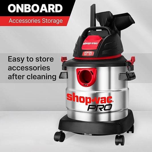Shop-Vac 5 Gallon 4.5 Peak HP Wet/Dry Vacuum, Stainless Steel Tank, Portable Shop Vacuum with Filter, Hose and Accessories for Garage, Workshop. 5920588