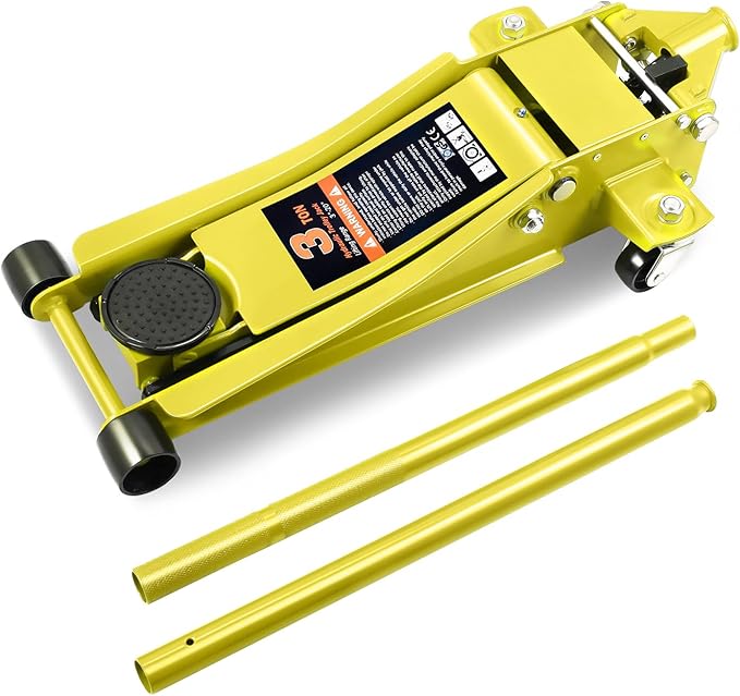 PM PERFORMOTOR Low Profile Hydraulic Trolley Service/Floor Jack, 3 Ton (6000 lbs) Capacity, Lifting Range 3"-20",Yellow,PM-TOL-FJ30-YL