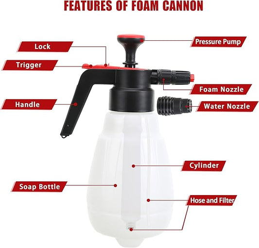 Foam Sprayer, Foaming Pump Blaster Hand Pressure Snow Foaming Cannon Water Blaster, Hand Pressurized Soap Sprayer Manual Foam Cannon Car Wash