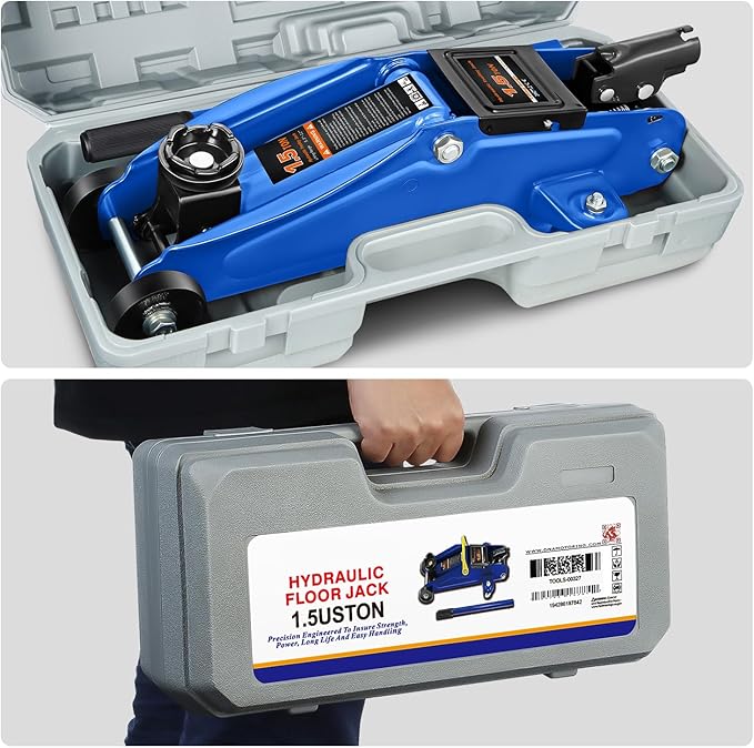 PM PERFORMOTOR Low Profile Hydraulic Trolley Service/Floor Jack, 1.5 Ton (3000 lbs) Capacity, Lifting Range 5.3"-12",Blue,PM-TOL-FJ15-BL