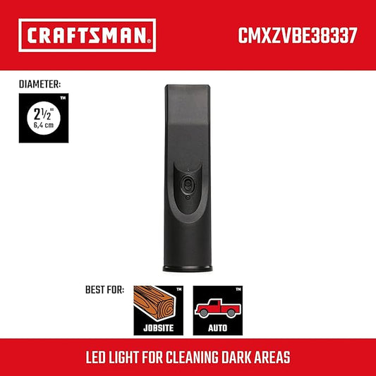 CRAFTSMAN CMXZVBE38337 2-1/2 in. LED Lighted Car Nozzle Wet Dry Vac Attachment, Industrial-Grade Shop Vacuum Accessory for Illuminating Dark Areas While Cleaning, Fits 2-1/2 in. Hose Diameter