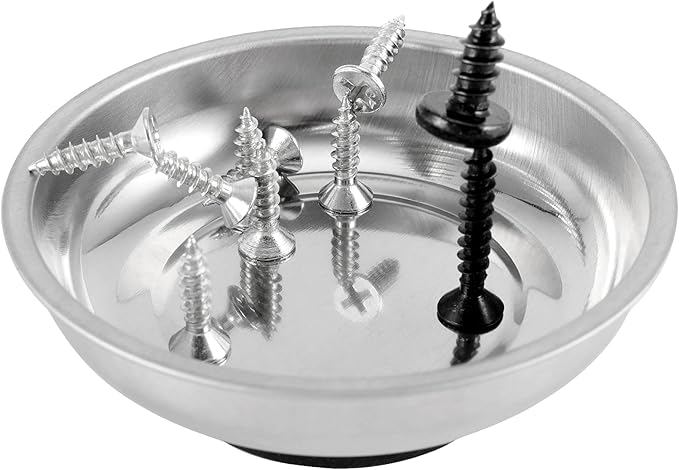 FUNSUEI 10 Packs 3 Inches Magnetic Tray, Stainless Steel Magnetic Bowl, Round Magnetic Parts Tray for Pins, Screws, Bolts, Nuts, Small Parts