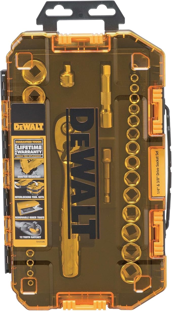 DEWALT Socket Set, 1/4-Inch & 3/8-Inch Drive, SAE/Metric, 34-Piece (DWMT73804)