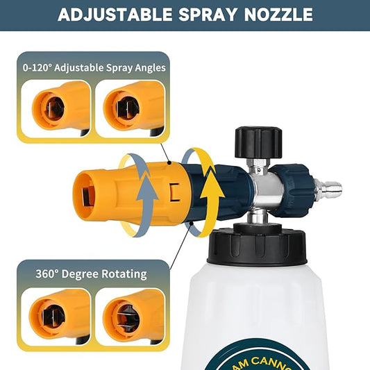 Sooprinse Foam Cannon with 1/4 Inch Quick Connector, Heavy Duty Car Foam Blaster Wide Neck Adjustable Snow Foam Lance for Pressure Washer, 5 Pressure Washer Nozzle Tips, 1 Liter